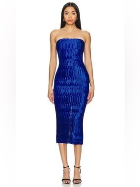 Strapless Bodycon Midi Dress in Cobalt Blue